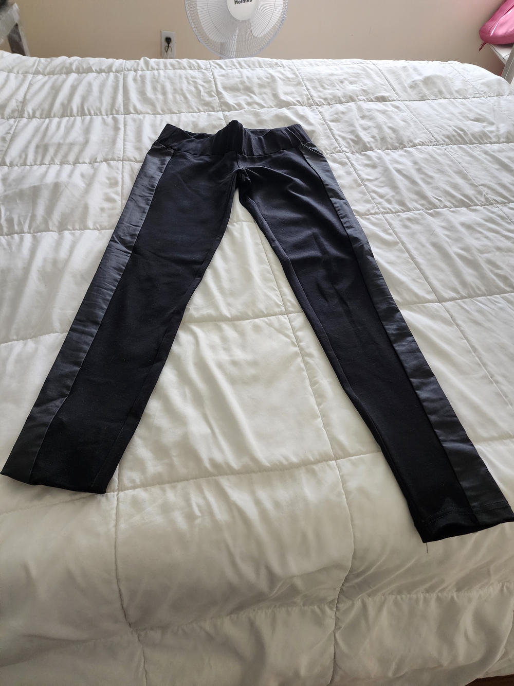 Black Womens Leggings with Satin Side Stripe